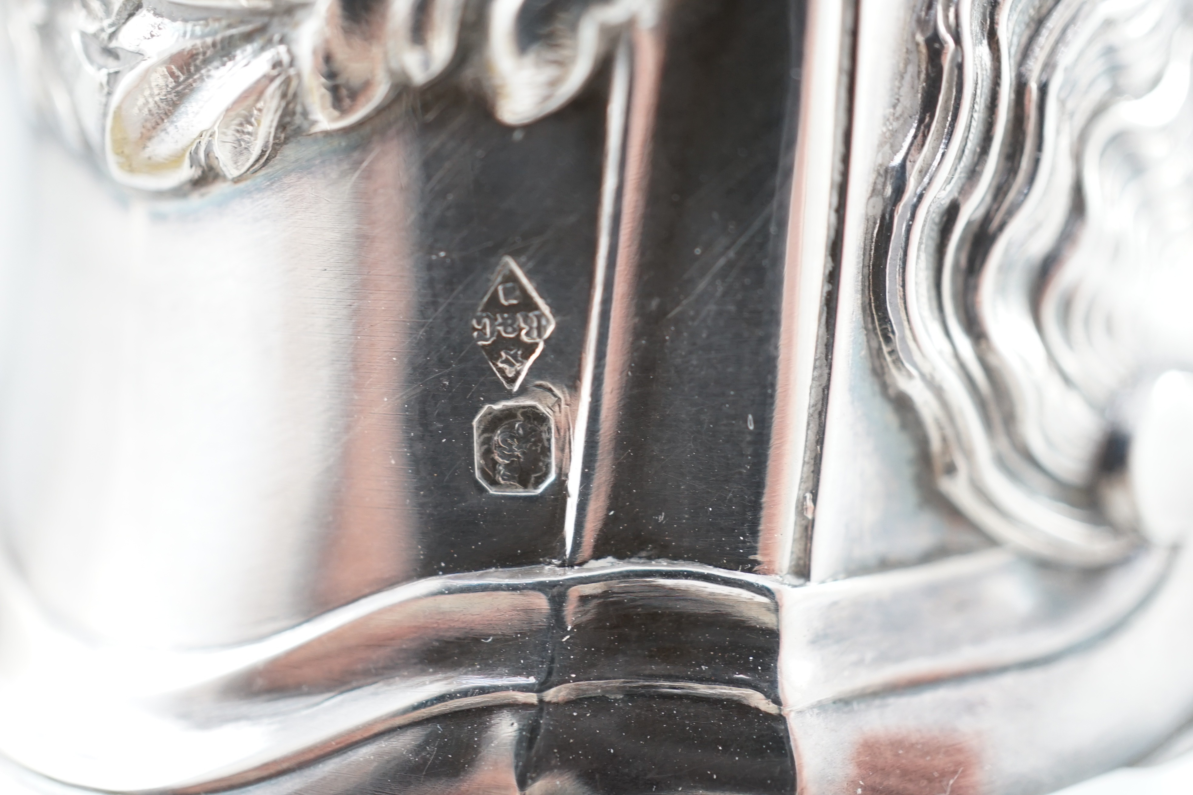 A pair of early 20th century French 950 standard silver mounted glass claret jugs, by Risler & Carre